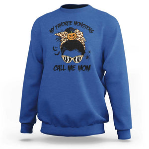 Halloween Mom Sweatshirt My Favorite Monsters Call Me Mom Messy Bun Halloween Costume TS02 Royal Blue Print Your Wear