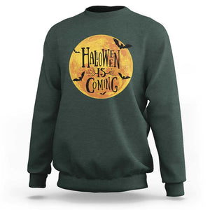 Halloween Season Sweatshirt Spooky Season Is Coming Scary Night TS02 Dark Forest Green Print Your Wear