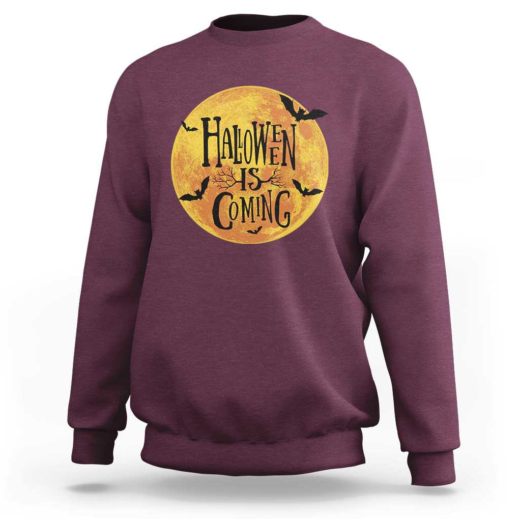 Halloween Season Sweatshirt Spooky Season Is Coming Scary Night TS02 Maroon Print Your Wear