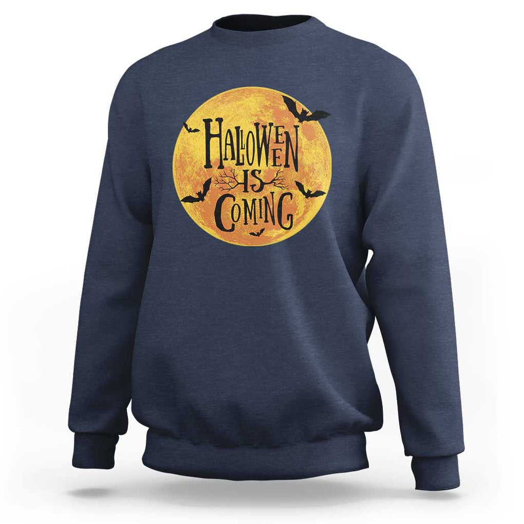 Halloween Season Sweatshirt Spooky Season Is Coming Scary Night TS02 Navy Print Your Wear