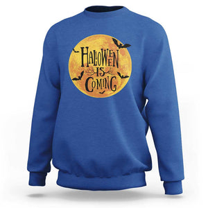 Halloween Season Sweatshirt Spooky Season Is Coming Scary Night TS02 Royal Blue Print Your Wear