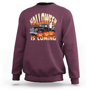 Halloween Season Sweatshirt Spooky Season Is Coming Scary Pumpkin Car TS02 Maroon Print Your Wear