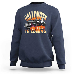 Halloween Season Sweatshirt Spooky Season Is Coming Scary Pumpkin Car TS02 Navy Print Your Wear