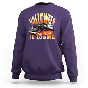 Halloween Season Sweatshirt Spooky Season Is Coming Scary Pumpkin Car TS02 Purple Print Your Wear