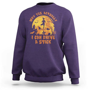 Halloween Witch Sweatshirt Yes Actually I Can Drive A Stick Halloween Costume TS02 Purple Print Your Wear