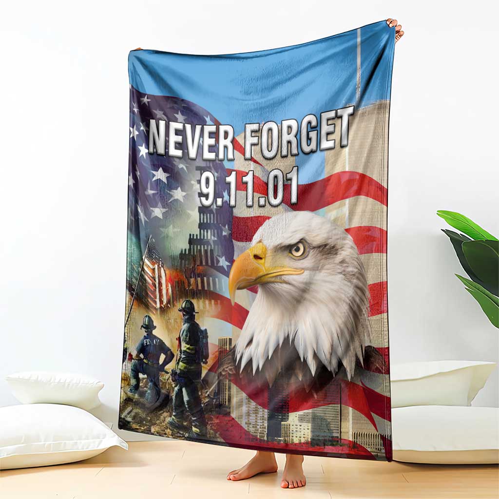 Never Forget 911 Patriotic Memorial Throw Blanket American Flag Bald Eagle First Responder Tribute TS02 Print Your Wear