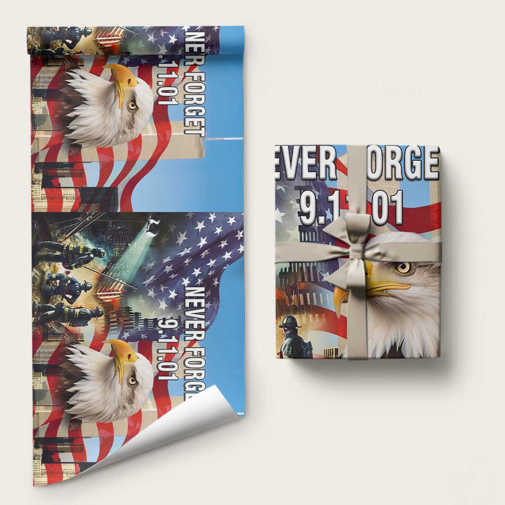 Never Forget 911 Patriotic Memorial Wrapping Paper Roll American Flag Bald Eagle First Responder Tribute TS02 Matte Multicolor Print Your Wear