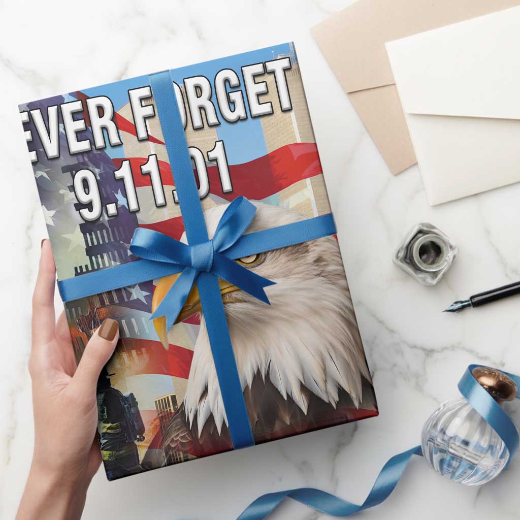 Never Forget 911 Patriotic Memorial Wrapping Paper Roll American Flag Bald Eagle First Responder Tribute TS02 Print Your Wear