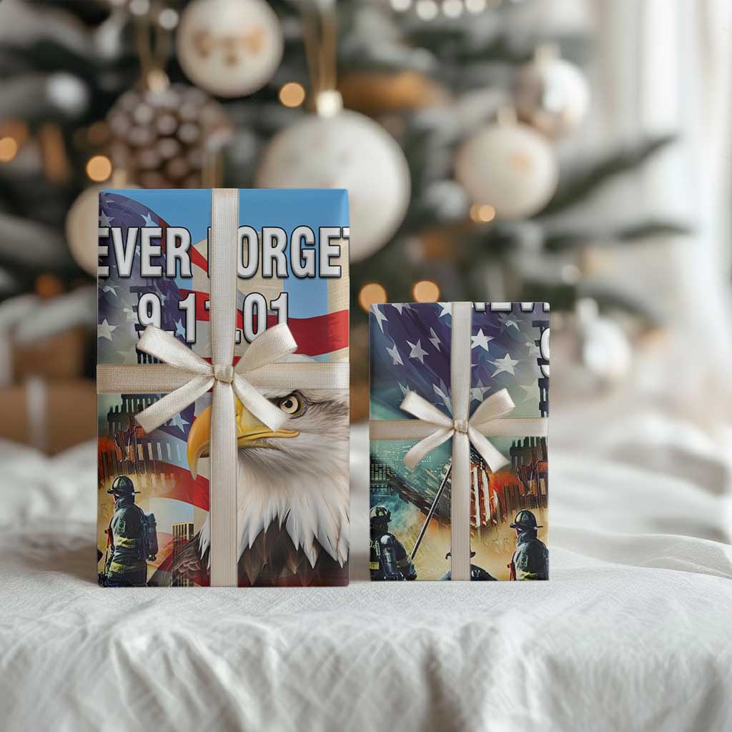 Never Forget 911 Patriotic Memorial Wrapping Paper Roll American Flag Bald Eagle First Responder Tribute TS02 Print Your Wear