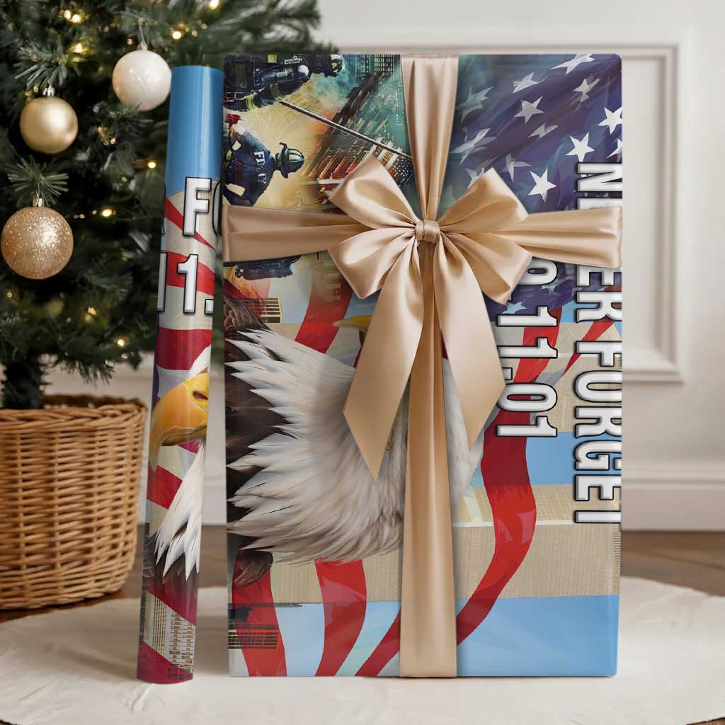 Never Forget 911 Patriotic Memorial Wrapping Paper Roll American Flag Bald Eagle First Responder Tribute TS02 Glossy Multicolor Print Your Wear