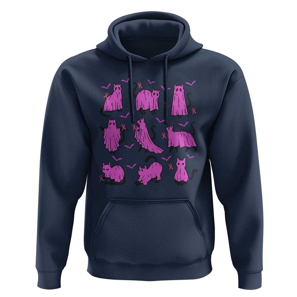Black Cat Breast Cancer Hoodie Funny Pink Ghost Sheets Support Warrior TS02 Navy Print Your Wear