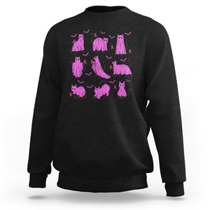 Black Cat Breast Cancer Sweatshirt Funny Pink Ghost Sheets Support Warrior TS02 Black Print Your Wear