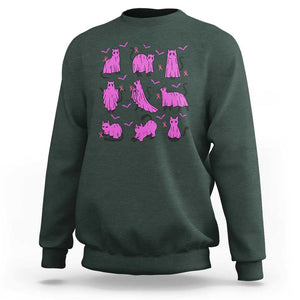 Black Cat Breast Cancer Sweatshirt Funny Pink Ghost Sheets Support Warrior TS02 Dark Forest Green Print Your Wear