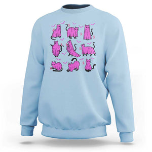 Black Cat Breast Cancer Sweatshirt Funny Pink Ghost Sheets Support Warrior TS02 Light Blue Print Your Wear