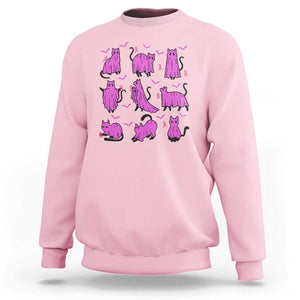 Black Cat Breast Cancer Sweatshirt Funny Pink Ghost Sheets Support Warrior TS02 Light Pink Print Your Wear