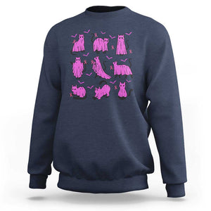 Black Cat Breast Cancer Sweatshirt Funny Pink Ghost Sheets Support Warrior TS02 Navy Print Your Wear