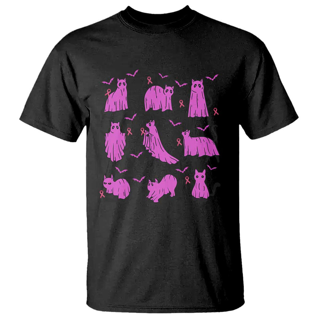 Black Cat Breast Cancer T Shirt Funny Pink Ghost Sheets Support Warrior TS02 Black Print Your Wear