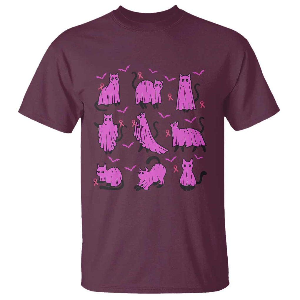 Black Cat Breast Cancer T Shirt Funny Pink Ghost Sheets Support Warrior TS02 Maroon Print Your Wear