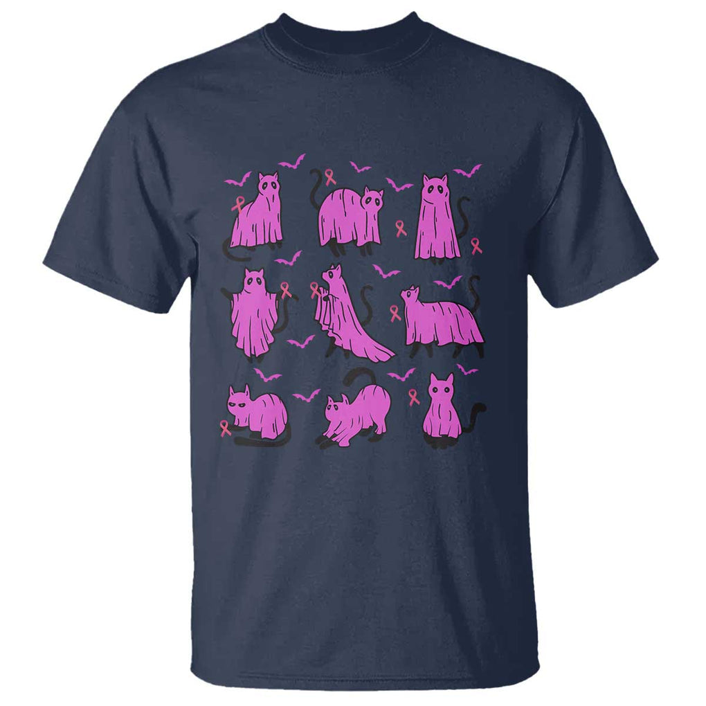 Black Cat Breast Cancer T Shirt Funny Pink Ghost Sheets Support Warrior TS02 Navy Print Your Wear