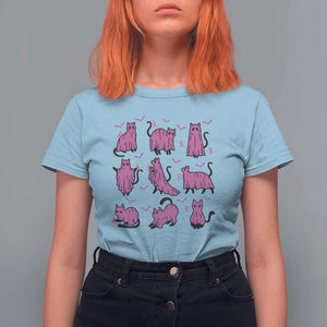 Black Cat Breast Cancer T Shirt For Women Funny Pink Ghost Sheets Support Warrior TS02 Light Blue Print Your Wear