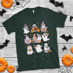 Halloween Reading T Shirt Reading Books Boo Sheet Ghosts Teacher Librarian TS02 Dark Forest Green Print Your Wear