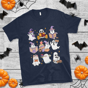 Halloween Reading T Shirt Reading Books Boo Sheet Ghosts Teacher Librarian TS02 Navy Print Your Wear