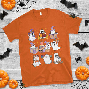 Halloween Reading T Shirt Reading Books Boo Sheet Ghosts Teacher Librarian TS02 Orange Print Your Wear