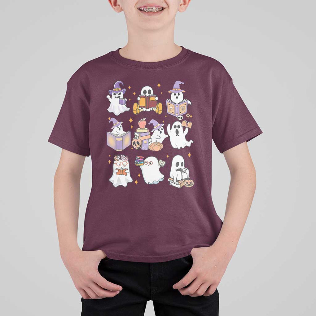 Halloween Reading T Shirt For Kid Reading Books Boo Sheet Ghosts Teacher Librarian TS02 Maroon Print Your Wear