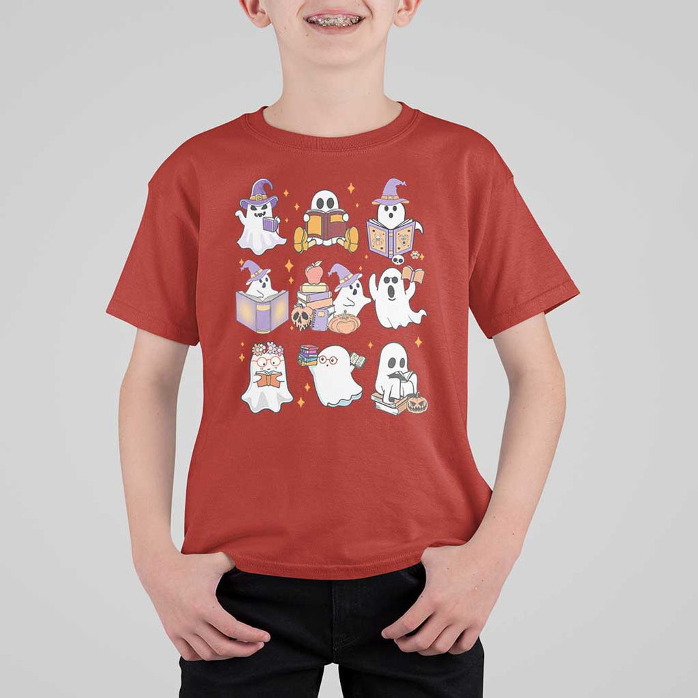 Halloween Reading T Shirt For Kid Reading Books Boo Sheet Ghosts Teacher Librarian TS02 Red Print Your Wear