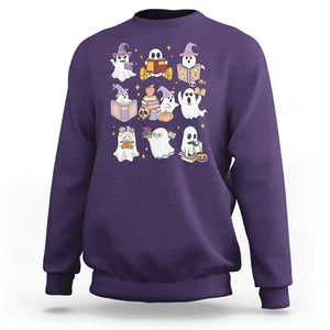 Halloween Reading Sweatshirt Reading Books Boo Sheet Ghosts Teacher Librarian TS02 Purple Print Your Wear