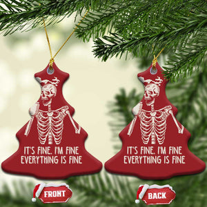 Funny Skeleton Christmas Ornament It's Fine I'm Fine Everything's Fine Never Better Drinking Coffee TS02 Christmas Tree Red Print Your Wear