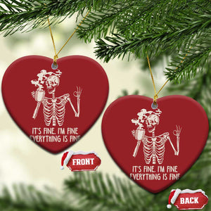 Funny Skeleton Christmas Ornament It's Fine I'm Fine Everything's Fine Never Better Drinking Coffee TS02 Heart Red Print Your Wear