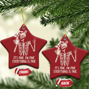 Funny Skeleton Christmas Ornament It's Fine I'm Fine Everything's Fine Never Better Drinking Coffee TS02 Star Red Print Your Wear