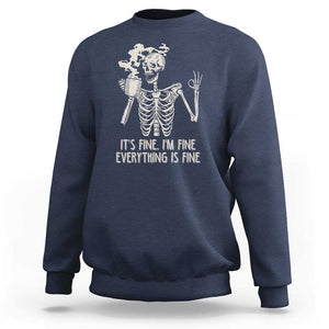 Funny Skeleton Sweatshirt It's Fine I'm Fine Everything's Fine Never Better Drinking Coffee TS02 Navy Print Your Wear