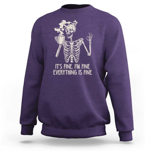 Funny Skeleton Sweatshirt It's Fine I'm Fine Everything's Fine Never Better Drinking Coffee TS02 Purple Print Your Wear