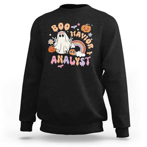 Behavior Analyst Halloween Boo Sheet Sweatshirt Boo-Havior Analyst ABA RBT BCBA Therapist TS02 Black Print Your Wear