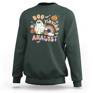 Behavior Analyst Halloween Boo Sheet Sweatshirt Boo-Havior Analyst ABA RBT BCBA Therapist TS02 Dark Forest Green Print Your Wear