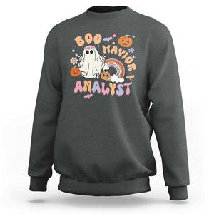 Behavior Analyst Halloween Boo Sheet Sweatshirt Boo-Havior Analyst ABA RBT BCBA Therapist TS02 Dark Heather Print Your Wear