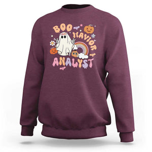 Behavior Analyst Halloween Boo Sheet Sweatshirt Boo-Havior Analyst ABA RBT BCBA Therapist TS02 Maroon Print Your Wear