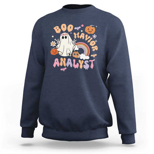 Behavior Analyst Halloween Boo Sheet Sweatshirt Boo-Havior Analyst ABA RBT BCBA Therapist TS02 Navy Print Your Wear