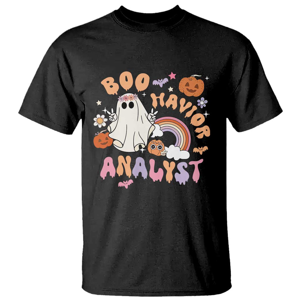 Behavior Analyst Halloween Boo Sheet T Shirt Boo-Havior Analyst ABA RBT BCBA Therapist TS02 Black Print Your Wear