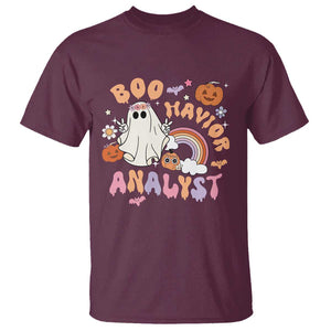 Behavior Analyst Halloween Boo Sheet T Shirt Boo-Havior Analyst ABA RBT BCBA Therapist TS02 Maroon Print Your Wear