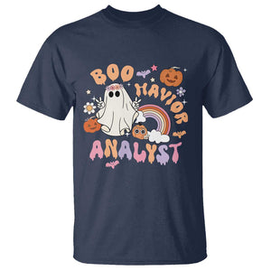 Behavior Analyst Halloween Boo Sheet T Shirt Boo-Havior Analyst ABA RBT BCBA Therapist TS02 Navy Print Your Wear