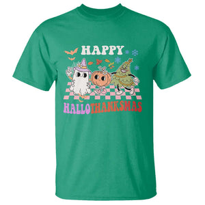 Happy HalloThanksMas T Shirt Halloween Thanksgiving Christmas Groovy TS02 Irish Green Print Your Wear