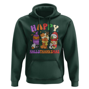 Happy HalloThanksMas Latte Hoodie Halloween Thanksgiving Christmas TS02 Dark Forest Green Print Your Wear