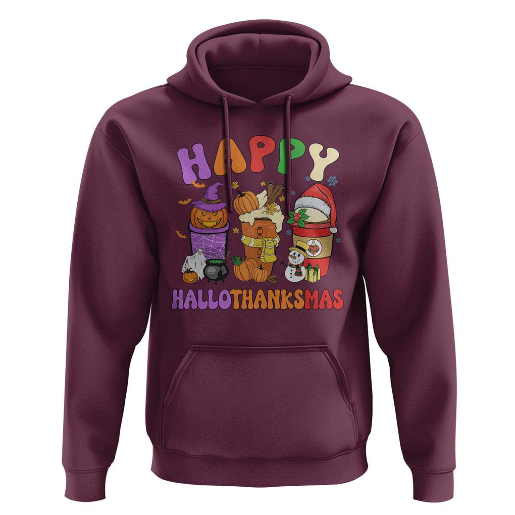 Happy HalloThanksMas Latte Hoodie Halloween Thanksgiving Christmas TS02 Maroon Print Your Wear
