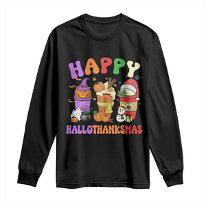 Happy HalloThanksMas Latte Long Sleeve Shirt Halloween Thanksgiving Christmas TS02 Black Print Your Wear