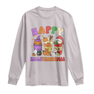 Happy HalloThanksMas Latte Long Sleeve Shirt Halloween Thanksgiving Christmas TS02 Ice Gray Print Your Wear