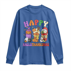 Happy HalloThanksMas Latte Long Sleeve Shirt Halloween Thanksgiving Christmas TS02 Royal Blue Print Your Wear