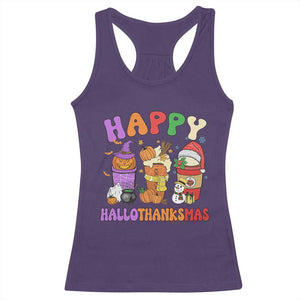 Happy HalloThanksMas Latte Racerback Tank Top Halloween Thanksgiving Christmas TS02 Purple Print Your Wear